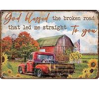 Letrero de metal vintage para pared de hierro con texto en inglés "God Bless The Broken Road" para regalo para dormitorio, cafetería, tienda, 5.5 x 8 pulgadas