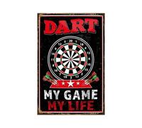 Letrero de metal vintage para videojuegos, decoración de pared, "Dart My Game My Life", para sala de juegos, dormitorio, habitación de niños y adolescentes, 20 x 30 cm