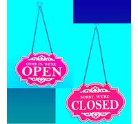Letrero de negocios abierto y cerrado, reversible de doble cara con texto en inglés Come in We're Open and Sorry We're Closed, letrero colgante para restaurante, club, cafetería, hotel, tamaño: 250