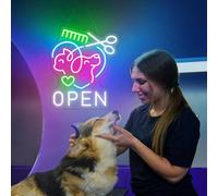 Letrero de neón abierto para mascotas con texto en inglés "Pet Grooming", letrero de neón personalizado para tienda de mascotas, salón de mascotas, letrero LED de aseo para mascotas, decoración de spa