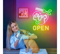 Letrero de neón abierto para mascotas con texto en inglés "Pet Grooming", letrero de neón personalizado para tienda de mascotas, salón de mascotas, letrero LED de aseo para mascotas, decoración de spa