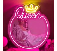 Letrero de neón con corona de espejo de neón rosa claro LED para dormitorio, salón de belleza, sala de estar, tocador, decoración de pared con interruptor (41 x 46 cm)