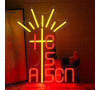 Letrero de neón con cruz de corss de Pascua, luz de neón de Jesús, letrero religioso de neón LED para decoración de pared, decoración de fiesta de Pascua, regalo (He is resucitado)