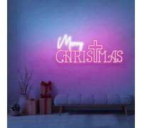 Letrero de neón con cruz de Feliz Navidad, letrero de Jesús para exteriores, decoración cristiana, regalo