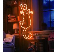 Letrero de neón con diseño de gato con diseño de gato con texto en inglés "Paw up Cat", letrero de neón con diseño de gatito, letrero de neón personalizado, regalo para amantes de los gatos, letrero