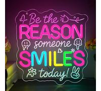 Letrero de neón con texto en inglés "Be the Reason Someone Smiles Today" para decoración de pared, luz LED regulable, bonita decoración de dormitorio, amigo, regalo de cumpleaños para adolescentes