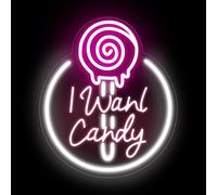 Letrero de neón con texto en inglés "I Want Candy" para decoración de pared del hogar, cafetería, tienda, tienda, decoración de negocios, postre, decoración de fiesta para hombre, cueva, bar, pub