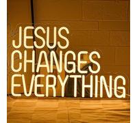 Letrero de neón con texto en inglés "Jesus Changes Everything" para decoración de pared, luz de neón cristiana, letrero de luz LED para dormitorio, Pascua, eventos religiosos, decoración de iglesia