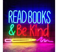 Letrero de neón con texto en inglés "Read Books and Be Kind", luces de neón regulables para el aula, letrero de lectura LED para decoración de biblioteca, luz de neón USB para niños, profesores