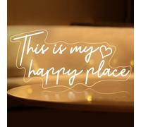 Letrero de neón con texto en inglés «This is My Happy Place», luz LED blanca cálida, decoración estética de habitación para adolescentes, letreros de luz de neón para dormitorio, salón, dormitorio