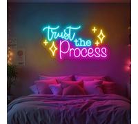 Letrero de neón con texto en inglés "Trust The Process", letreros motivacionales, luz LED estética para dormitorio, cita positiva, decoración de pared de neón