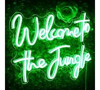 Letrero de neón con texto en inglés "Welcome to The Jungle" con luces LED verdes de neón para decoración de pared de dormitorio, palabras USB, letreros de neón para el hogar, bar, jardín, boda