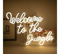 Letrero de neón con texto en inglés «Welcome to The Jungle» con luz LED blanca para decoración de pared, letrero USB para jardín, hogar, entrada, porche delantero, fiesta, regalo