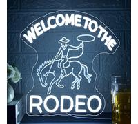 Letrero de neón con texto en inglés "Welcome To The Rodeo" para decoración de pared, luz de neón para cueva de hombre, luz LED regulable para bar, fiesta, dormitorio, regalo de cumpleaños para