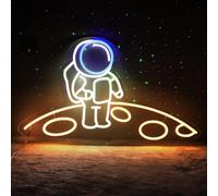 Letrero de neón de astronauta, gran astronauta de pie en el planeta, letrero LED grande de neón para sala de juegos, decoración de pared para habitación espacial, regalos de cumpleaños