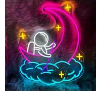 Letrero de neón de astronauta para habitación de niños, luz LED de neón espacial con luna y nube, bonita luz nocturna temática de galaxia para dormitorio, guardería, sala de juegos, arte de pared