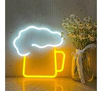 Letrero de Neón de Copa de Vino Bar Neon Sign Cartel Luminoso LED Bar Neón Bar Ventana Tienda Pared Decoración Amarillo y Blanco Jarra de Cerveza Forma Letrero de Neón