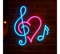 Letrero de neón de corazón con nota musical, luz de neón para dormitorio, tienda de música, estudio de grabación, tienda, bar, club, fiesta, decoración, regalos musicales