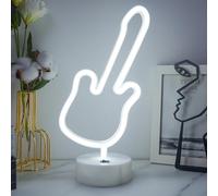 Letrero de neón de guitarra, letrero de luz LED blanca de neón con base de soporte, luz nocturna para dormitorio, funciona con batería/USB, letrero de neón LED para decoración de habitación, fiesta