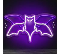 Letrero de neón de murciélago, letrero LED de murciélago volador para | Luz LED gótica para decoración de festivales de brujería, arte de pared de fiesta de terror, 15 x 7.7 pulgadas