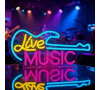 Letrero de neón de música en vivo para decoración de pared, luz LED de guitarra para dormitorio, discoteca, bar, fiesta, club, luces de estudio de música, regalo para adolescentes, hombres y mujeres