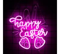Letrero de neón de Pascua para decoración de pared, conejo, feliz Pascua, luz LED de neón, ventana alimentada por USB, para pared, habitación, regalo, decoración de fiesta