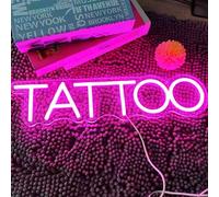 Letrero de neón de tatuaje regulable, letreros de neón de persona rosa, letrero LED de tatuaje acrílico reutilizable con regulador de intensidad para salón de tatuajes, estudio, placa de tienda, 17 x