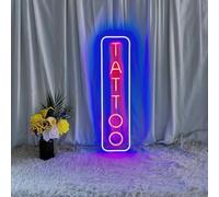 Letrero de neón de tatuaje regulable, letreros de neón reutilizables LED, letrero de tienda de tatuajes azul hielo árlico con regulador de intensidad para salón de tatuajes, estudio