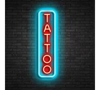 Letrero de neón de tatuaje regulable, letreros de neón reutilizables, letrero de tienda de tatuajes acrílico azul hielo con regulador para salón de tatuajes, estudio, placa de tienda, regalos de