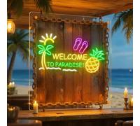 Letrero de neón impermeable con texto en inglés "Welcome to Paradise" para decoración de bar de playa, fiesta de verano
