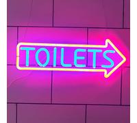 Letrero de neón LED con forma de flecha para baño, luces de neón indicadoras de entrada para aseo, letrero luminoso colgante de pared con luces nocturnas, para decoración de pared de baños de bares, c
