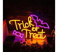 Letrero de neón LED de Halloween con luz de neón regulable para decoración de fiesta de Halloween, murciélagos, caramelos, letrero iluminado para el hogar, bar, salón, ventana, porche, puerta