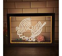 Letrero de neón LED for tocadiscos de discos, decoración de Bar DJ, luces nocturnas USB, luces de neón con marco de madera, letrero luminoso for colgar en la pared, 42X32cm (Color : Warm White)