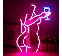 Letrero de neón LED rosa con espalda de señora, luces de neón USB acrílicas para dormitorio, bar, pub, decoración del hogar