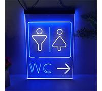 Letrero de neón LED WC go right, luces de neón grabadas en 3D de doble color USB personalizadas, para guía de entrada de baño de centro comercial colgante regulable decorativo,White blue,30x20cm