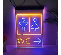 Letrero de neón LED WC go right, luces de neón grabadas en 3D de doble color USB personalizadas, para guía de entrada de baño de centro comercial colgante regulable decorativo,Blue yellow,30x20cm