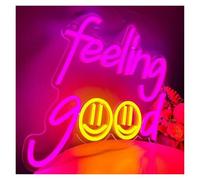 Letrero de neón Letrero de neón con luz LED que dice "Sentirse bien" alimentación por para, regulable, para dormitorio, hogar, para fiesta, cafetería, estudio, decoración, 34 cm x 35