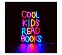 Letrero de neón Letrero de neón con texto Cool Kids Read Books (Niños geniales leyendo libros) 26 cm x 17