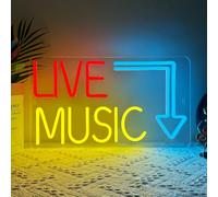Letrero de Neón Live Music,Musical Neon LED para Conciertos de Música en Directo Bare Dormitorios Fiestas,Letrero LED Colorida Regalos para Músicos Adolescentes Alimentado por USB（16.7"*9.5"）