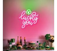 Letrero de neón Lucky You: trébol de hoja LED para decoración del día de San Patricio