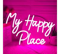 Letrero de neón My Happy Place, letreros de luz LED de neón para decoración de pared, decoración artística regulable, letrero de luz de neón para decoración de dormitorio, fiesta de cumpleaños, boda