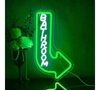 Letrero de neón para baño, letrero de neón blanco y verde, luz LED, flecha para restaurante, hotel, bar, tienda, fiesta en casa