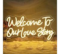 Letrero de neón para boda, bienvenido a nuestra historia de amor, letreros de neón para decoración de pared, luces LED de color blanco cálido, luces LED iluminadas para boda, dormitorio, hogar
