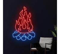 Letrero de neón para hoguera, luz de llama, letreros LED de fuego, luz LED ardiente, arte de pared para sala de llamas, camping