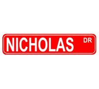 Letrero de Nicolás con texto en inglés "Nicholas Dr Nicholas Child Grandchild", regalo de cumpleaños, hogar, casa, pared, calle, letrero de estaño, 40,6 x 10,2