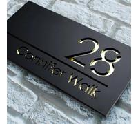 Letrero de número de casa exterior personalizado 3D flotante con número residencial para exteriores, dirección de calle, pared, habitación, nombre, puerta, letrero decorativo (negro + dorado)