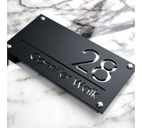 Letrero de número de casa exterior personalizado 3D flotante con número residencial para exteriores, dirección de calle, pared, habitación, nombre, puerta, letrero decorativo (negro + plateado)