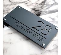 Letrero de número de casa exterior personalizado 3D flotante con número residencial para exteriores, dirección de calle, pared, habitación, nombre, puerta, letrero decorativo (gris + negro)