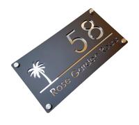 Letrero de número de casa personalizado, números de puerta personalizados, números de casa, número de casa personalizado para exteriores (negro plateado, 25 x 13 cm)