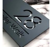 Letrero de número de casa personalizado, placa de número de casa personalizada, números de casa acrílicos, placa de dirección de casa para exterior (texto negro (texto plateado)
